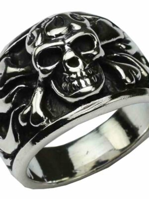 Silver Ring Flaming Skull