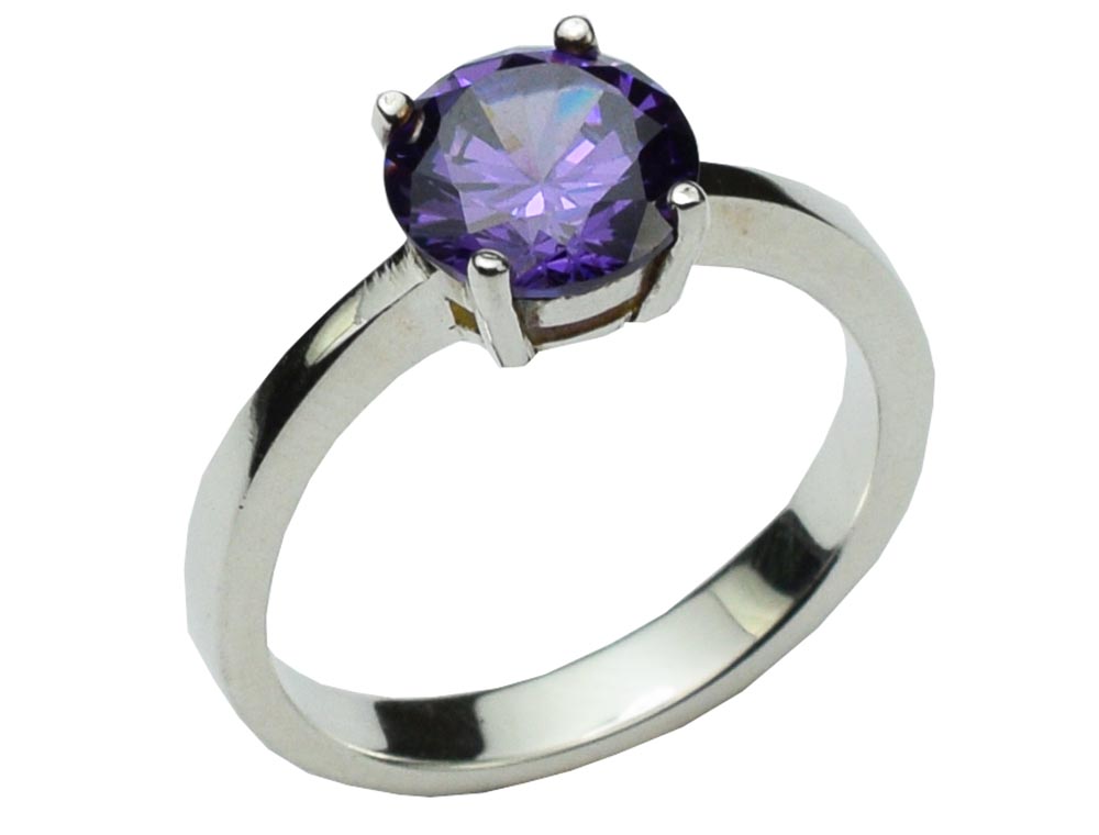 Silver Ring Circle CZ Amethyst