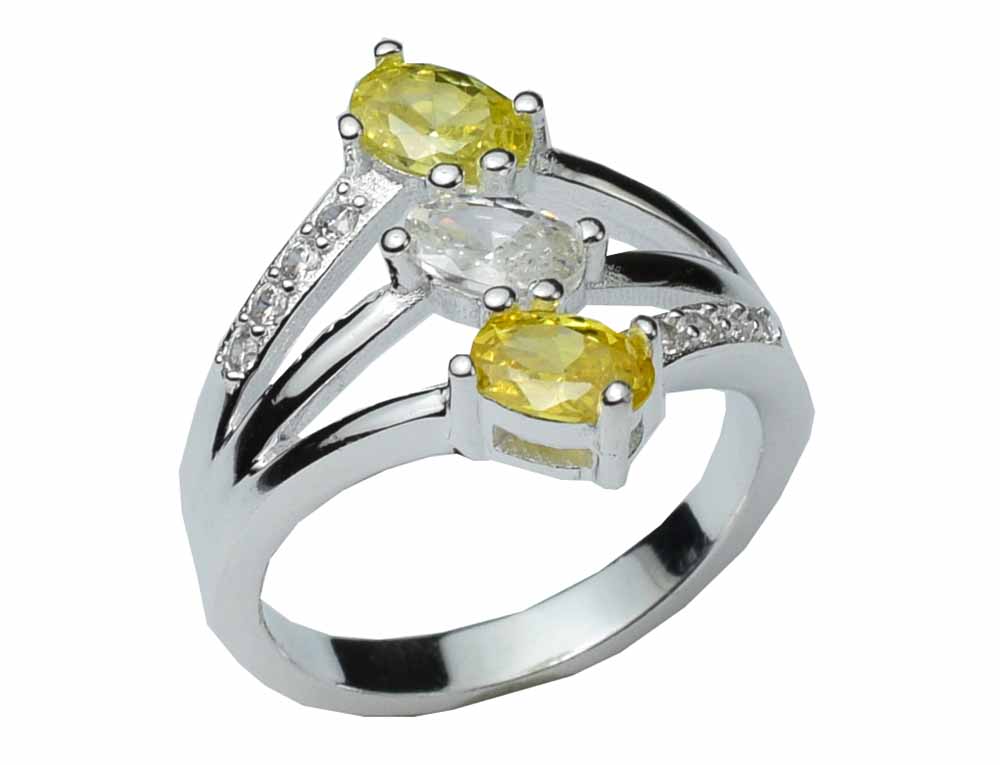 Silver Ring Double CZ Citrine