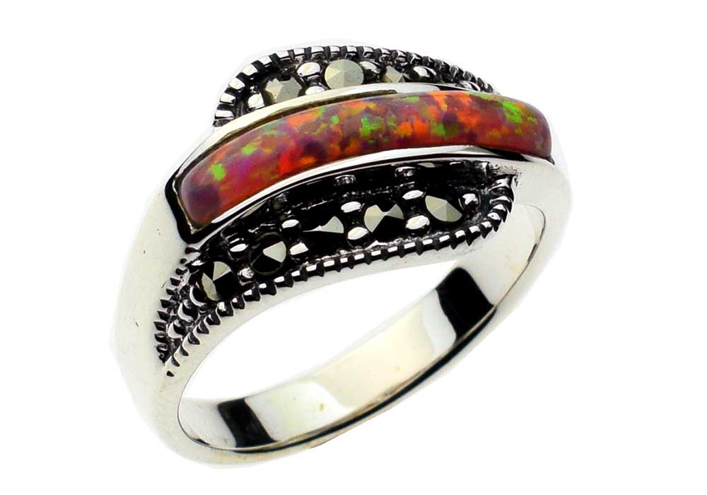 Silver Ring Marcasite Pink