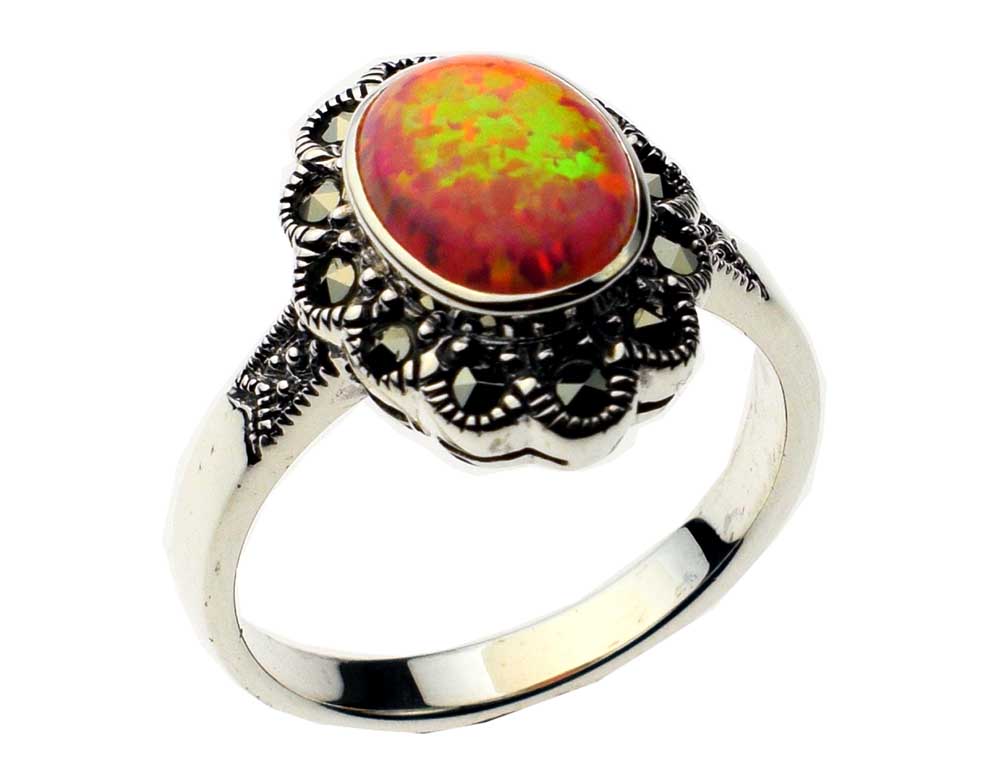 Silver Ring Marcasite Pink