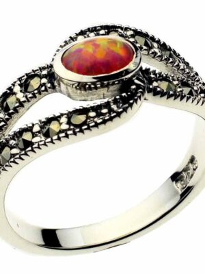 Silver Ring Marcasite Pink