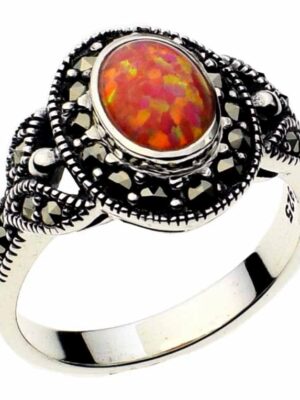 Silver Ring Marcasite Pink