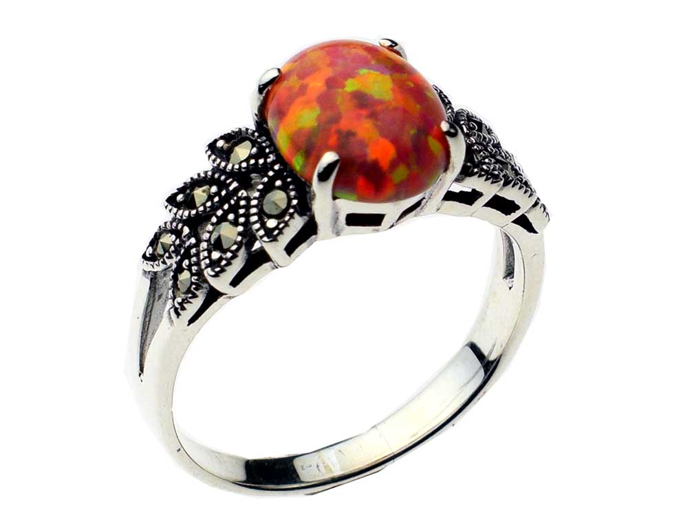 Silver Ring Marcasite Pink