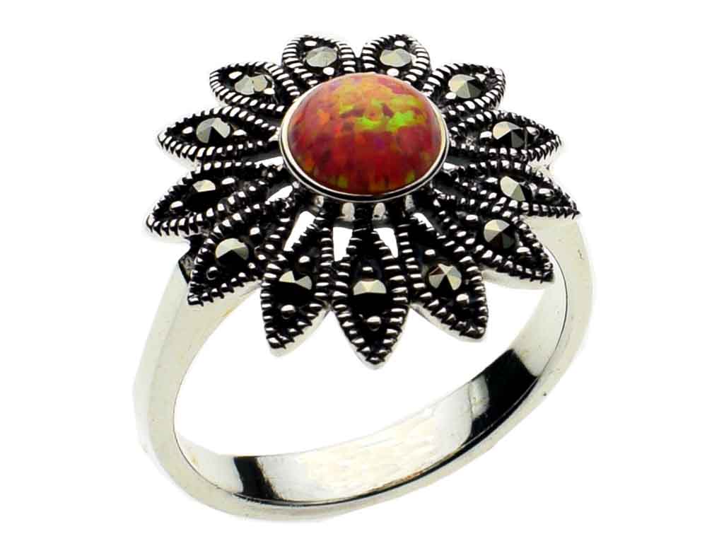 Silver Ring Marcasite Pink
