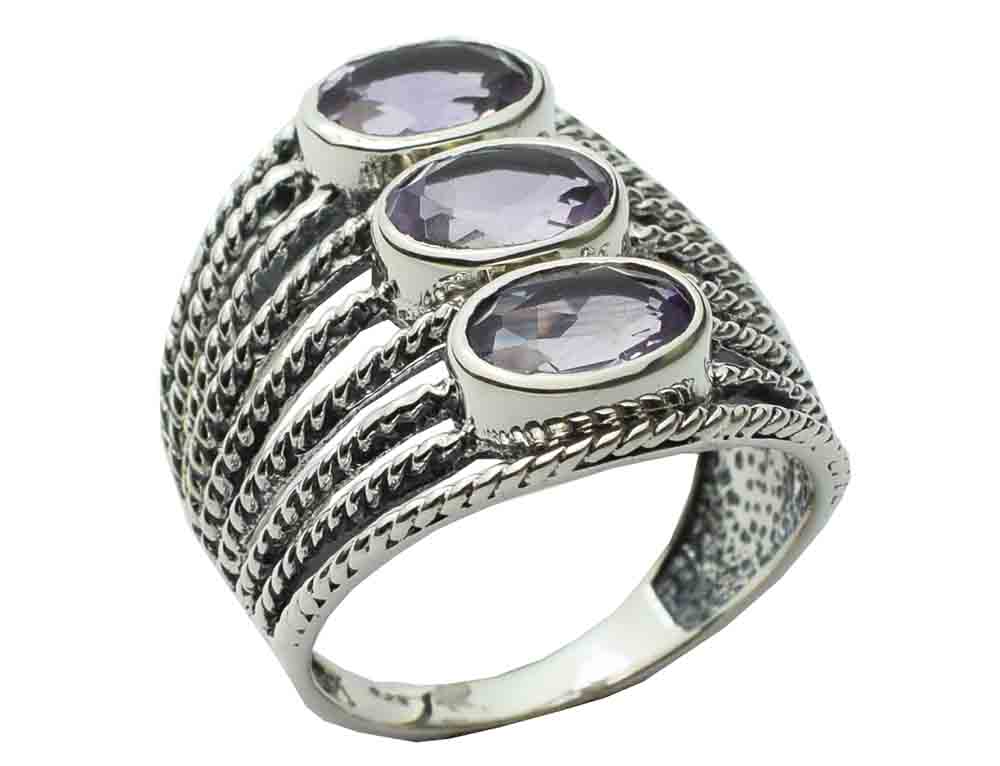 Silver Ring Beaded Amethyst