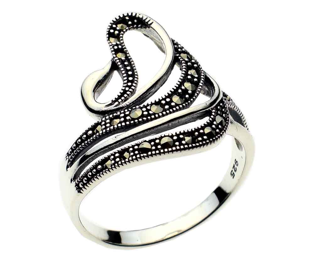 Silver Ring Marcasite Swirl