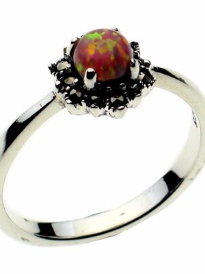 Silver Ring Marcasite Pink