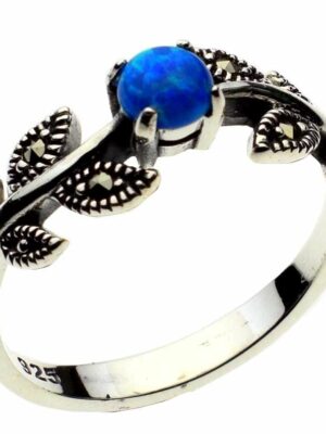 Silver Ring Marcasite Blue