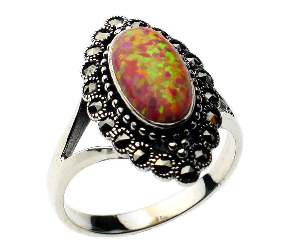 Silver Ring Marcasite Pink