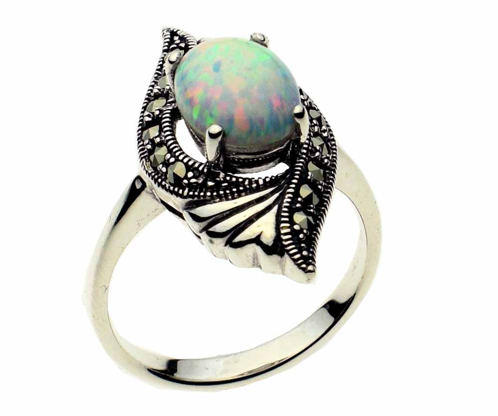 Silver Ring Marcasite Opal