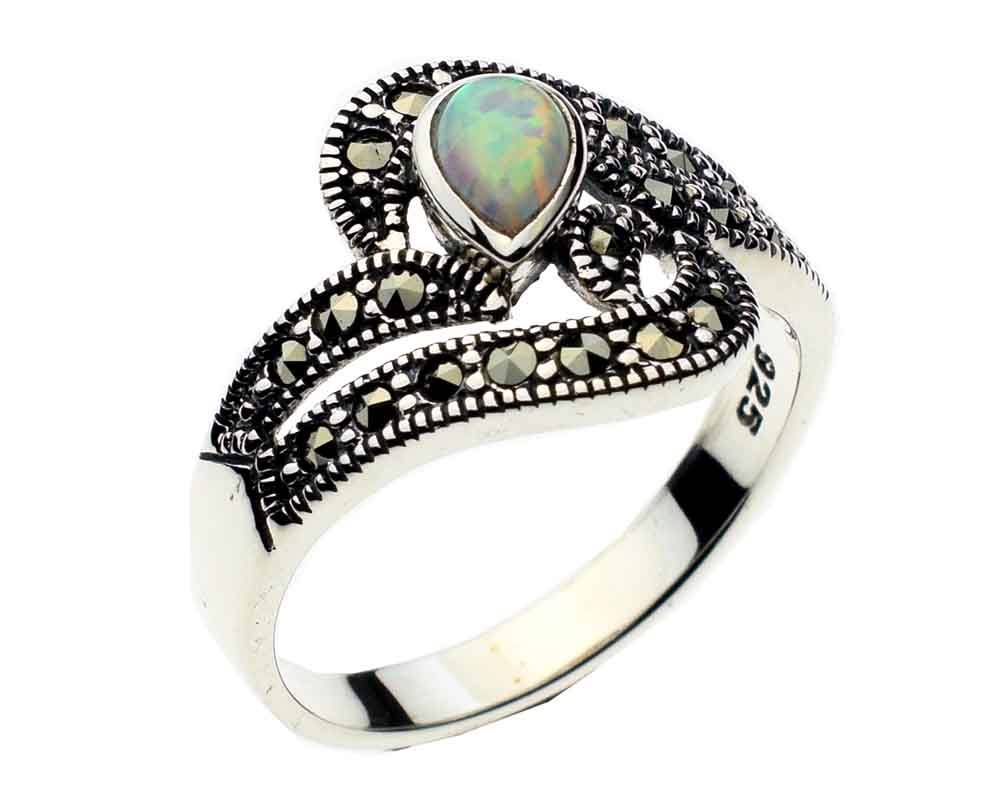 Silver Ring Marcasite Opal