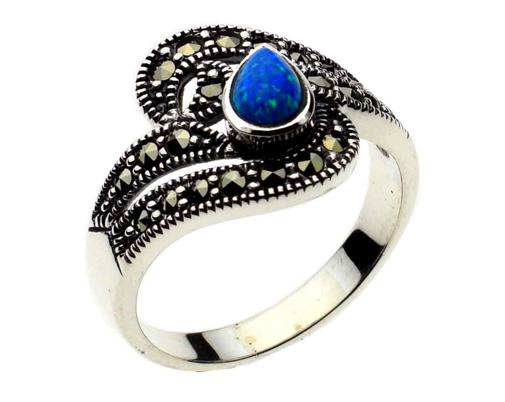 Silver Ring Marcasite Blue