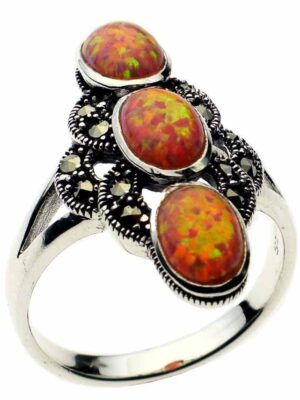 Silver Ring Marcasite Pink