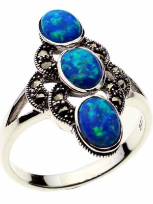 Silver Ring Marcasite Blue