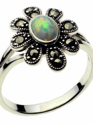 Silver Ring Marcasite Opal