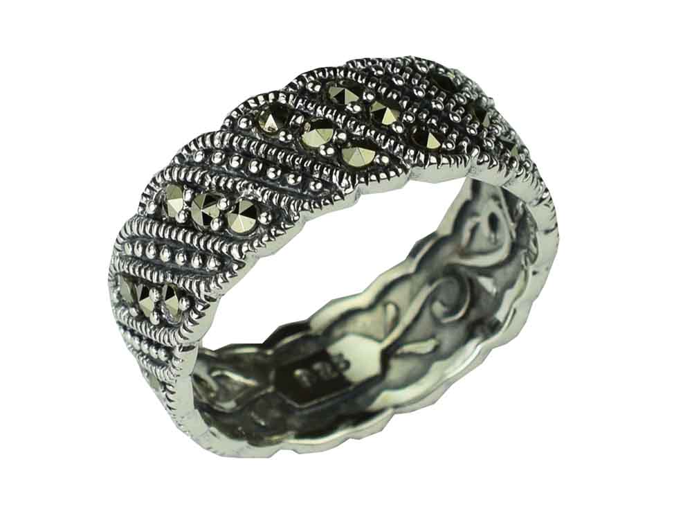 Silver Ring Band Marcasite
