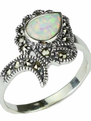 Silver Ring Marcasite Opal