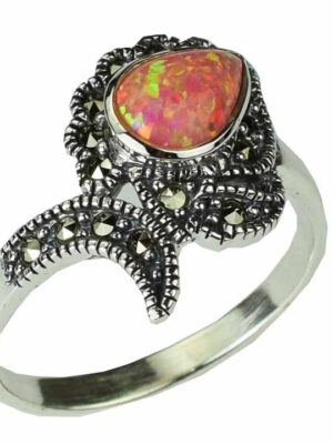 Silver Ring Marcasite Pink Opal