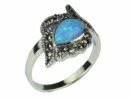 Silver Ring Marcasite Blue Opal