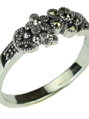 Silver Ring Marcasite Flowers