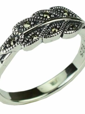 Silver Ring Marcasite Leaves