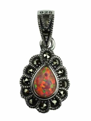 Silver Pendant Marcasite Pink