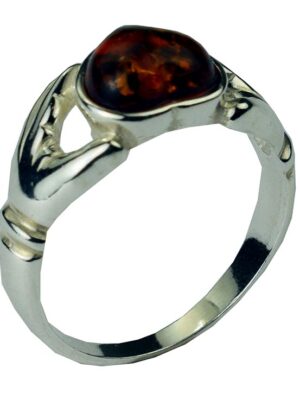 Silver Ring Amber Claddagh