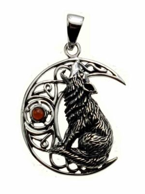 Pendant Silver Moon Wolf Garnet Lisa Parker Licensed