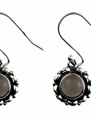 Silver Earring Circle Rose Quartz