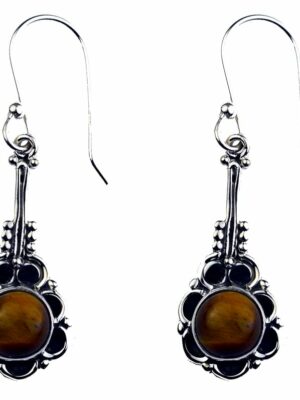 Silver Earring Circle Tiger Eye