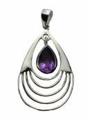 Silver Pendant Oval Stone Amethyst