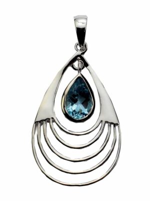 Silver Pendant Oval Stone Blue
