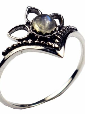 Silver Ring Crown Rainbow Stone