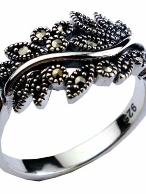 Silver Ring Marcasite Leaf