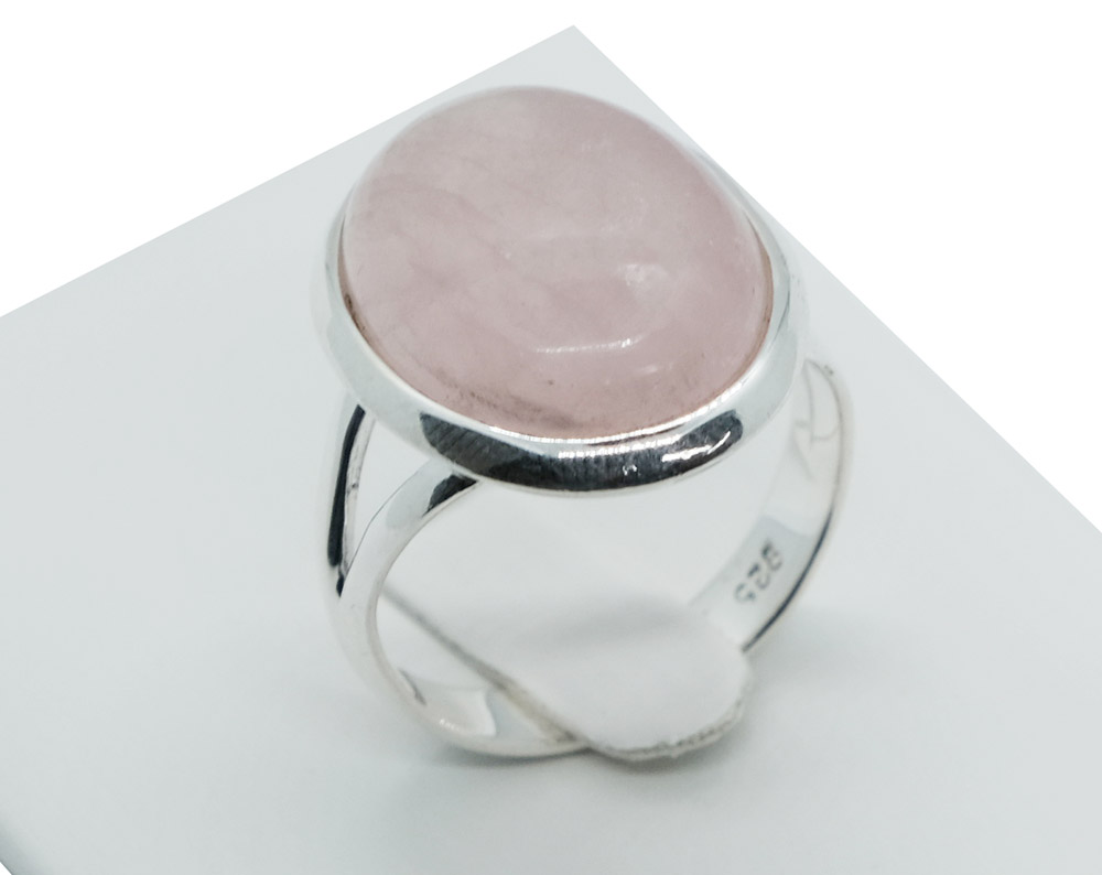 Silver Ring Oval Rose Quartz