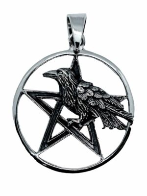 Silver Pendant Crow Pentagram