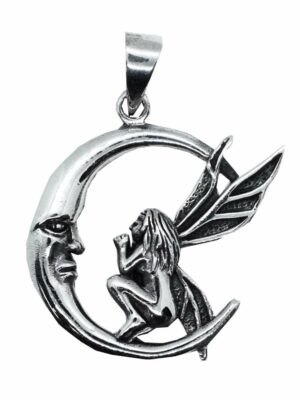 Silver Pendant Fairy on Moon