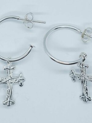 Silver Earing Cross on Hoop