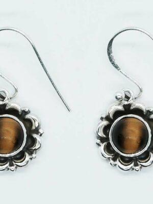 Silver Earring Circle Tiger Eye