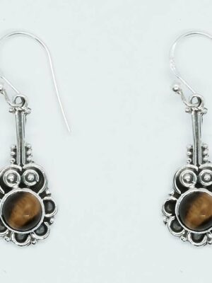 Silver Earring Circle Tiger Eye