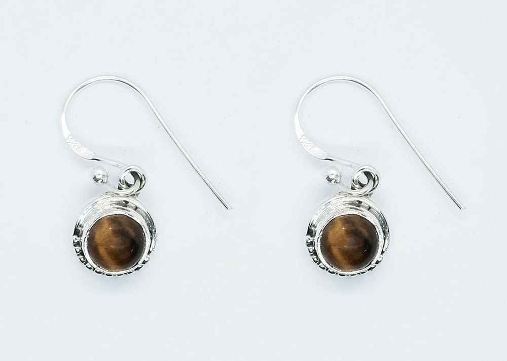 Silver Earring Circle Tiger Eye