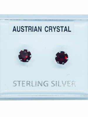Silver Earring Stud Dark Red