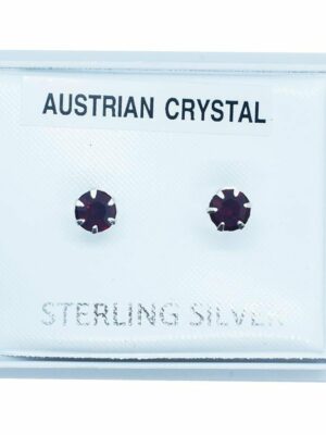 Silver Earring Stud Dark Red