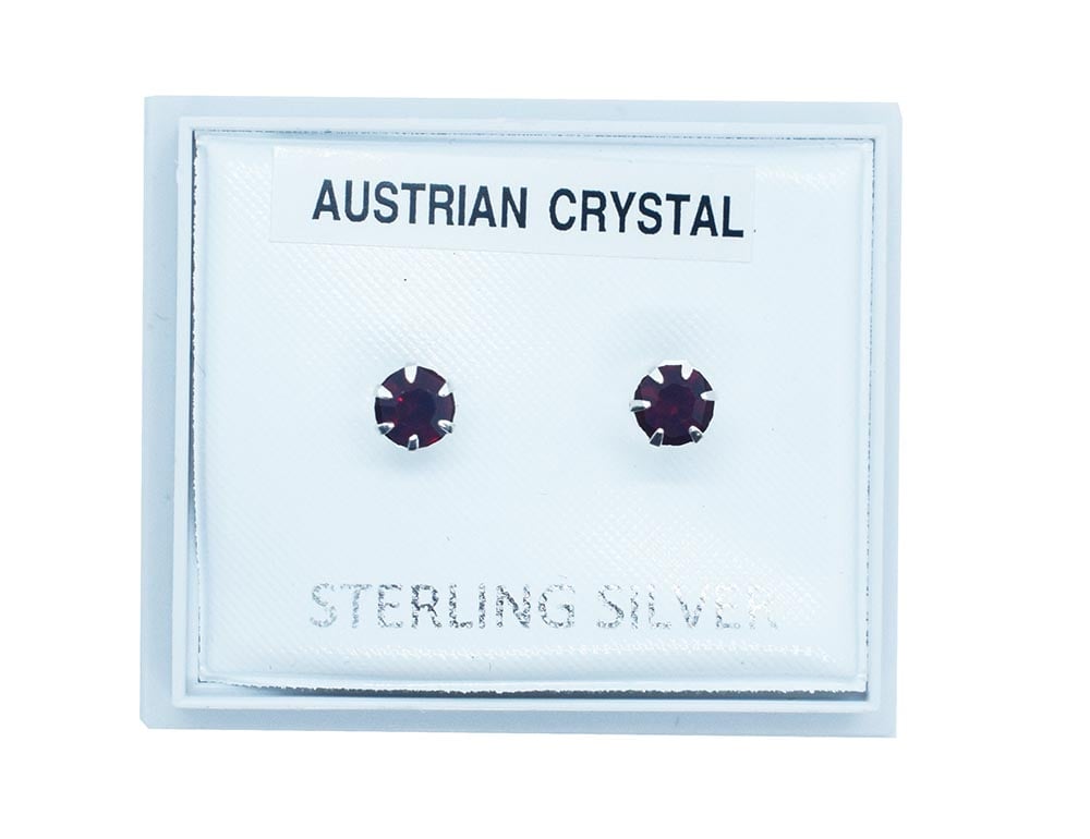 Silver Earring Stud Dark Red
