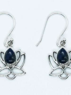 Silver Earring Lotus Lapis 4x6
