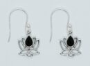 Silver Earring Lotus Onyx