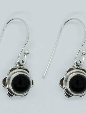 Silver Earring Round Onyx 6x6