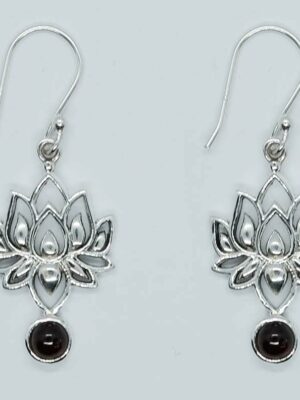 Silver Earring Lotus Garnet