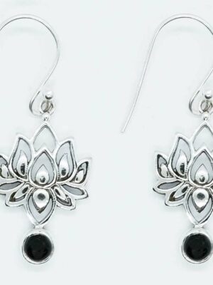 Silver Earring Lotus Onyx